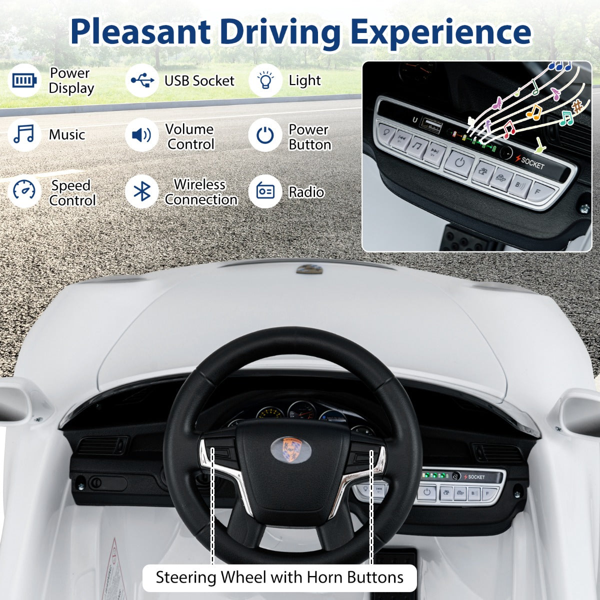 Livsk costway porsche elektrische auto voor kinderen 12v elektrisch kindervoertuig met afstandsbediening en usb poort wit 5