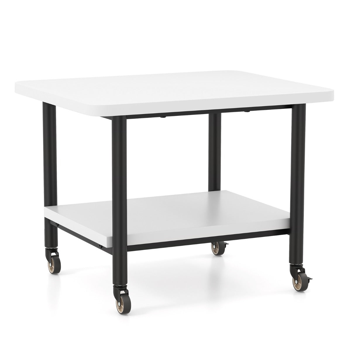 LIVSK Verrijdbare Printertafel - 2 Niveaus - Vergrendelingsmechanisme - Duurzaam en Ruimtebesparend - 49 x 40 x 38 cm - Wit