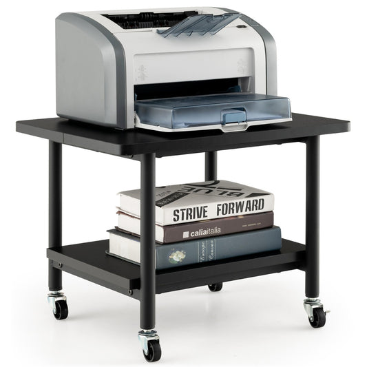 LIVSK Verrijdbare Printertafel - 2 Niveaus met Vergrendelingsmechanisme - Stevig Metaal - Tot 55 kg - Zwart