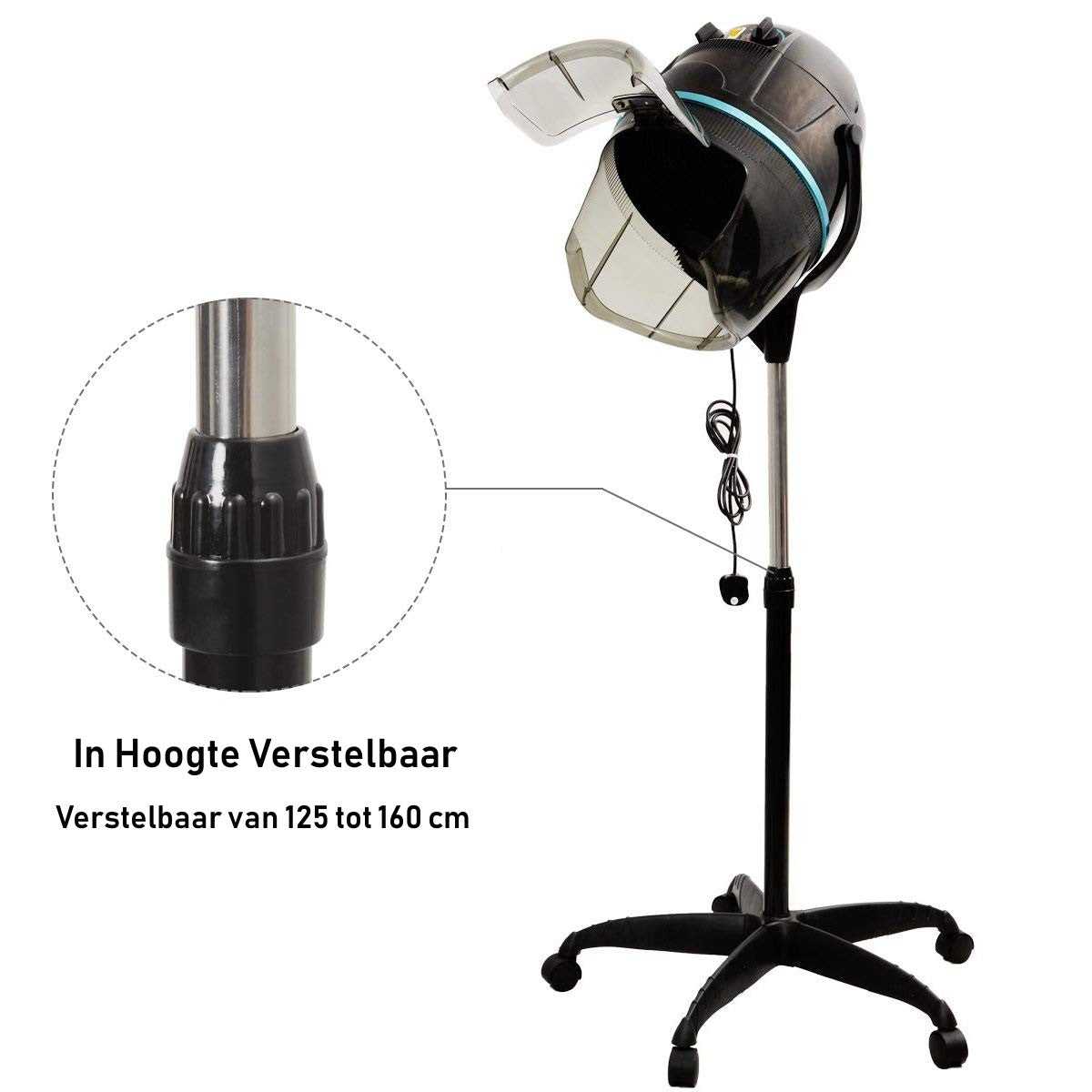 LIVSK Föhn met Opstaande Kap 1050 W - Instelbare Temperatuur 40-75°C - Verstelbare Hoogte 125-160 cm - Handenvrij - Zwart