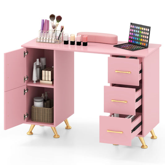 LIVSK Manicuretafel met Polssteun - 2 Kasten - 3 Lades - Acetonbestendig MDF - Stabiele Metalen Poten - 108 x 45 x 76 cm - Zwart