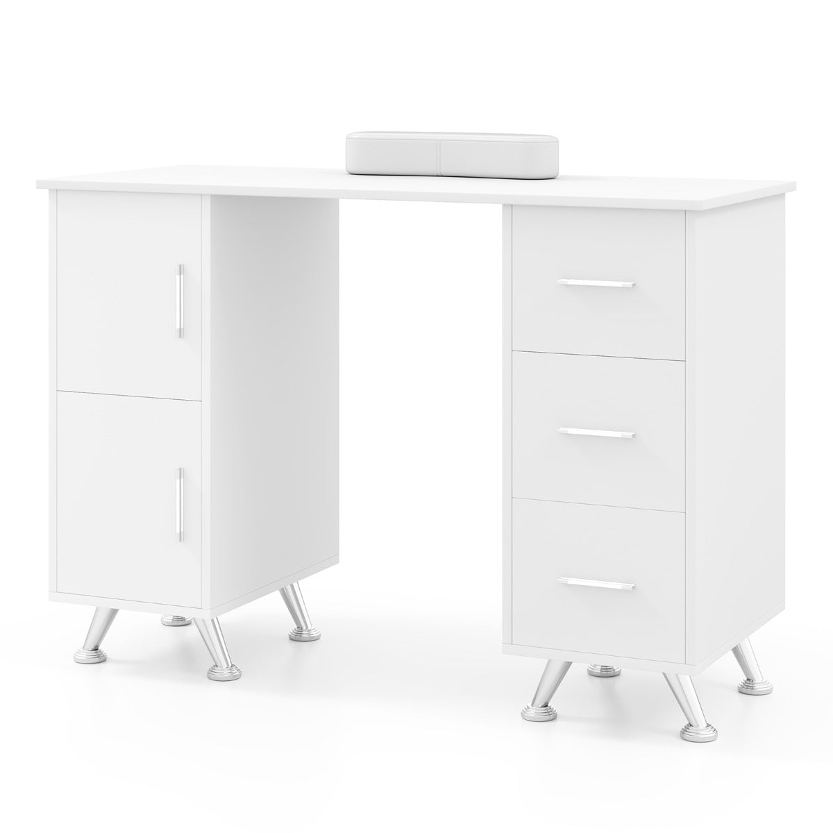 LIVSK Manicuretafel met Polssteun - 2 Kasten - 3 Lades - Acetonbestendig - Stevige Metalen Poten - 108 x 45 x 76 cm - Zwart