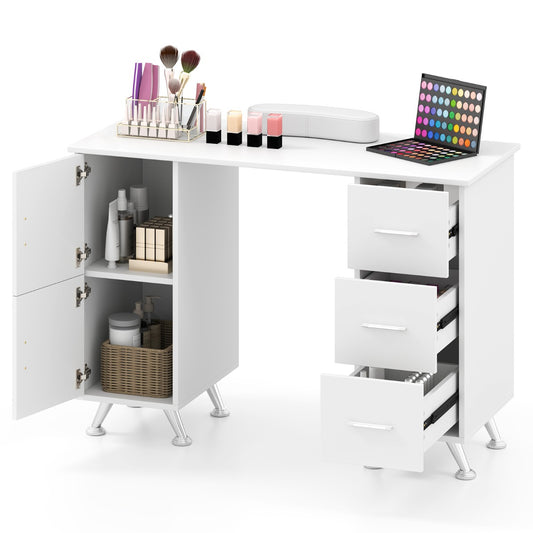 LIVSK Manicuretafel met Polssteun - 2 Kasten - 3 Lades - Acetonbestendig - Stevige Metalen Poten - 108 x 45 x 76 cm - Zwart