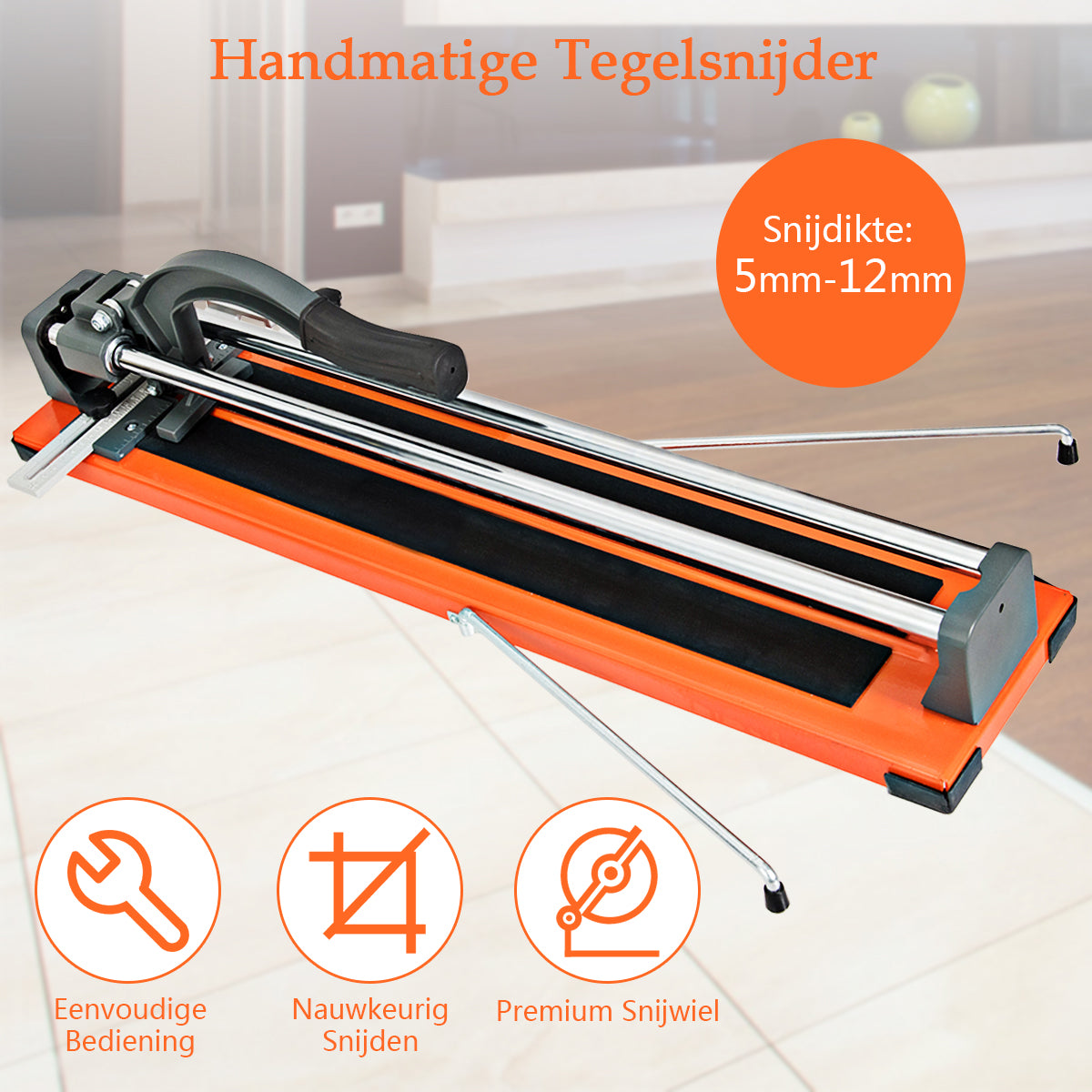 LIVSK Professionele Tegelsnijder - Snijlengte 61 cm - Snijdikte 5-12 mm - Ergonomisch Ontwerp - Stabiele Basis - Zwart