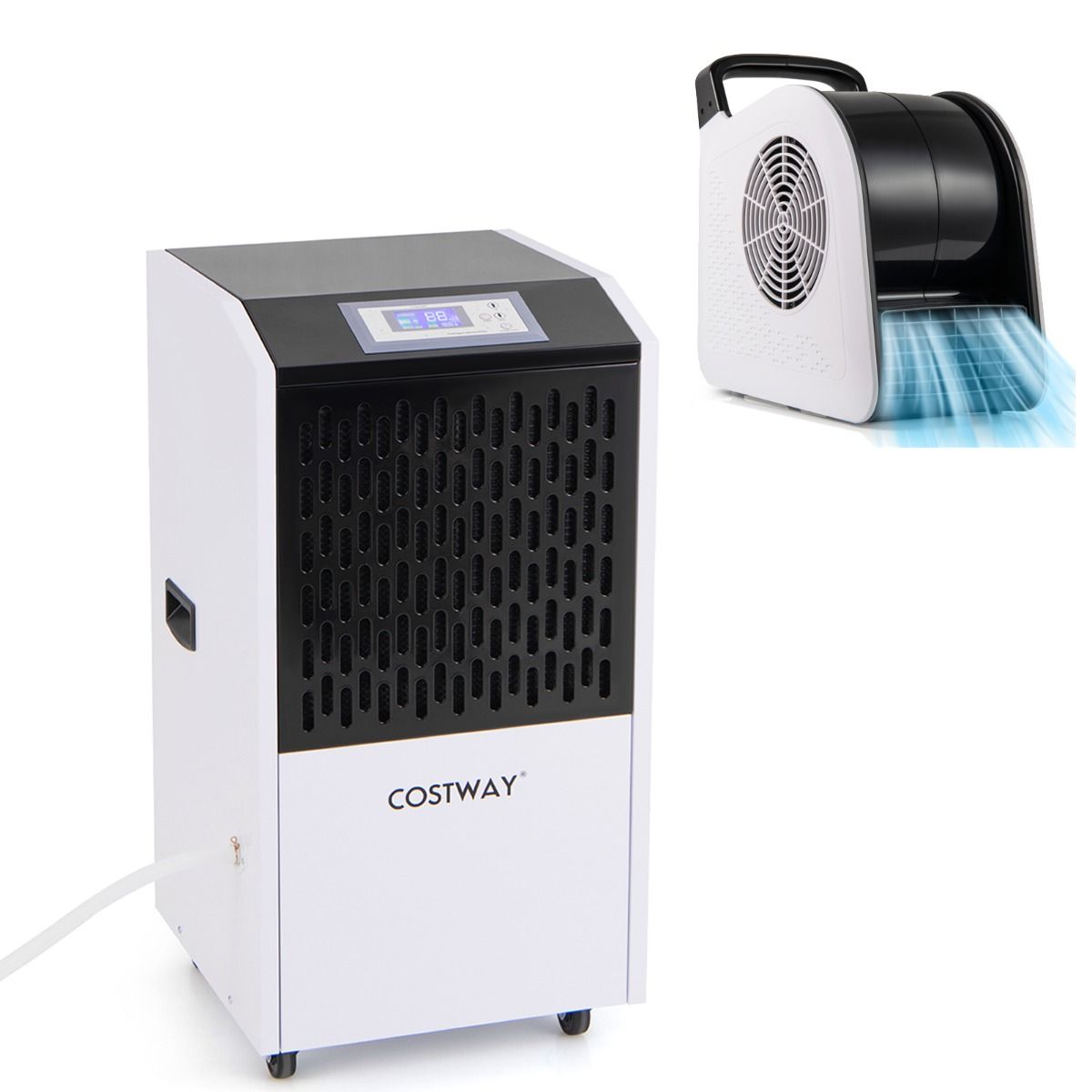 Livsk costway professionele vochtigheids en ventilatiecontrolekit met witte ontvochtiger 118 l dag en ventilator met 3 snelheden 185