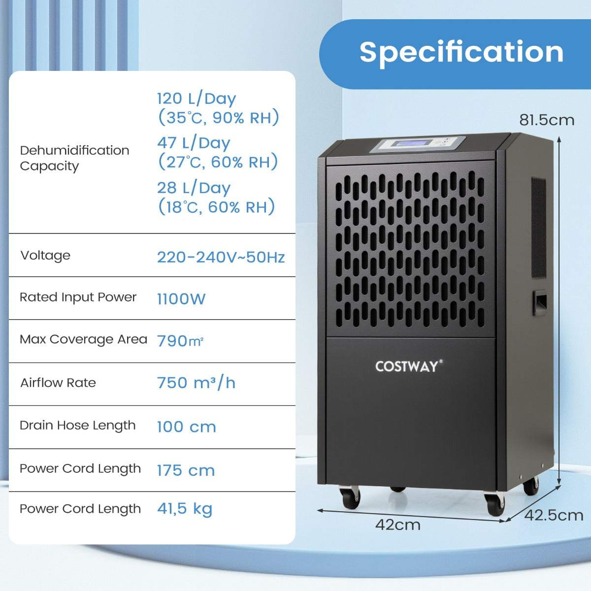 Livsk costway professionele vochtigheids en ventilatiecontrolekit met zwarte ontvochtiger 118 l dag en ventilator met 3 snelheden 185 3