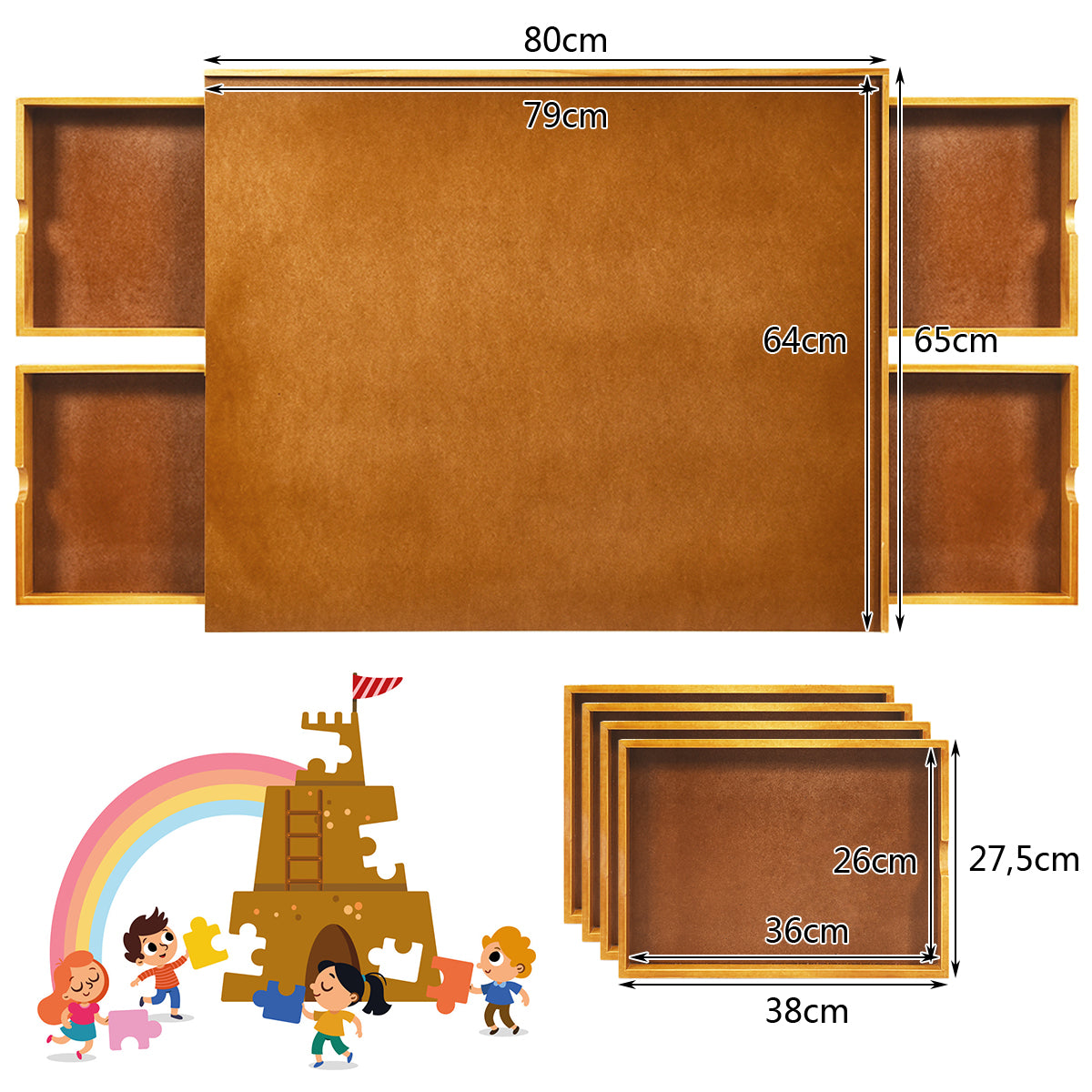 LIVSK Houten Puzzeltafel met Laden - Draagbaar Werkoppervlak voor 1000-1500 Stukjes - 4 Handige Laden - Massief Grenenhout -