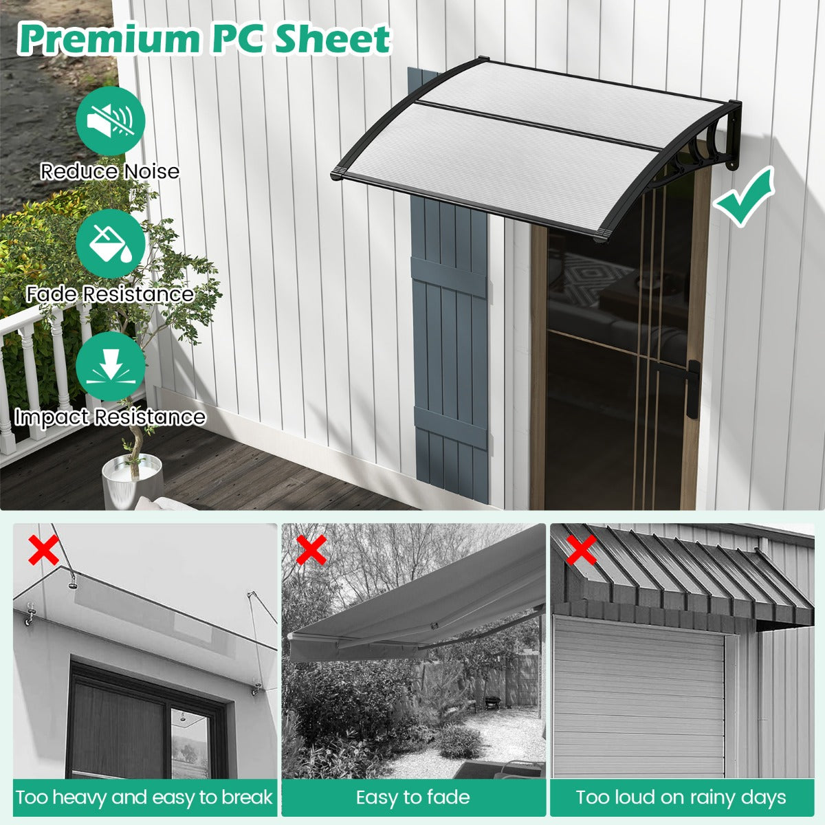 LIVSK Deurluifel polycarbonaat - Weerbestendig - Eenvoudige installatie - Geschikt voor diverse wandoppervlakken - 122 x 99 x 28