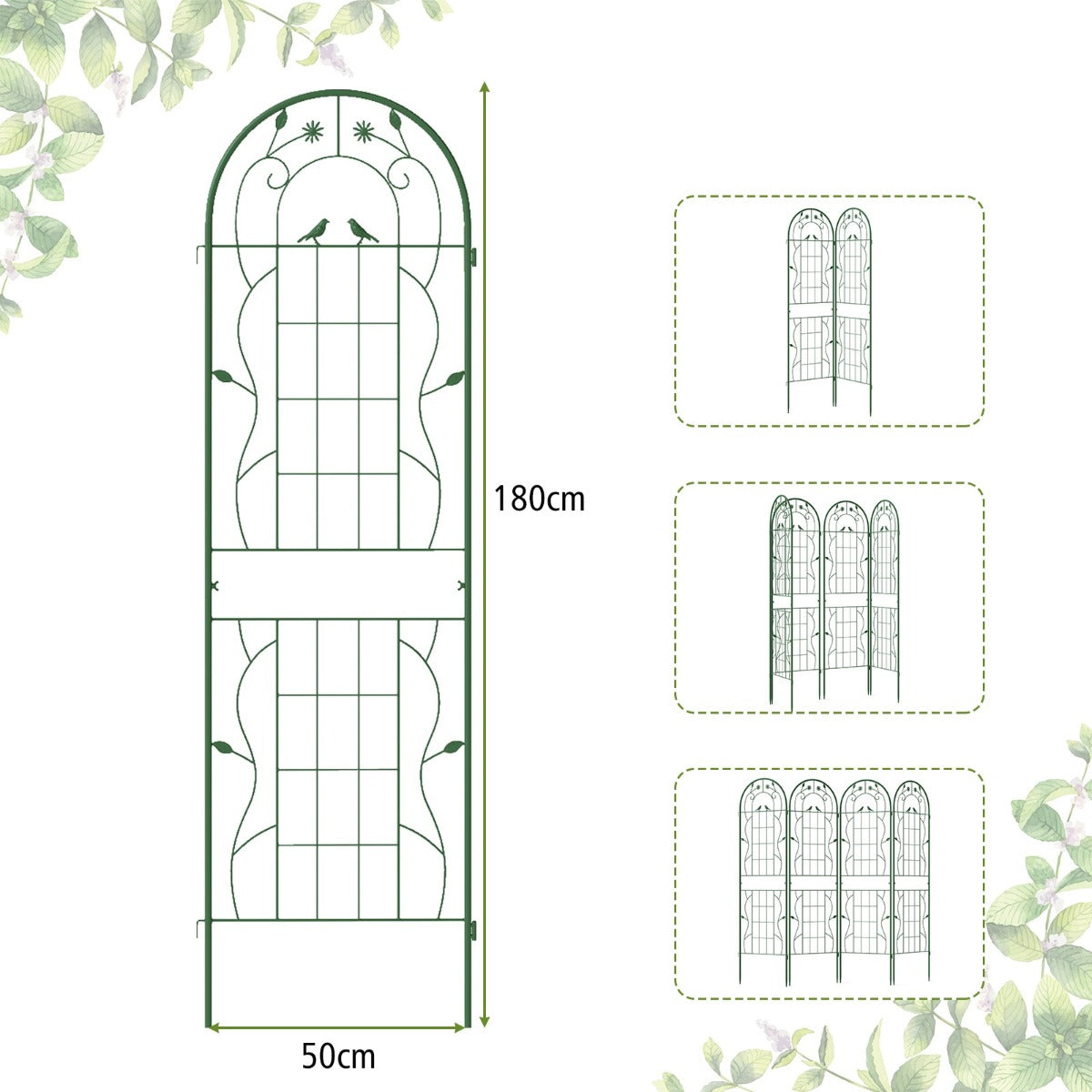 LIVSK Tuinscherm Metaal - 2-delige set - Ondersteuning voor Klimplanten - 180 x 50 cm - Roestbestendig - Groen