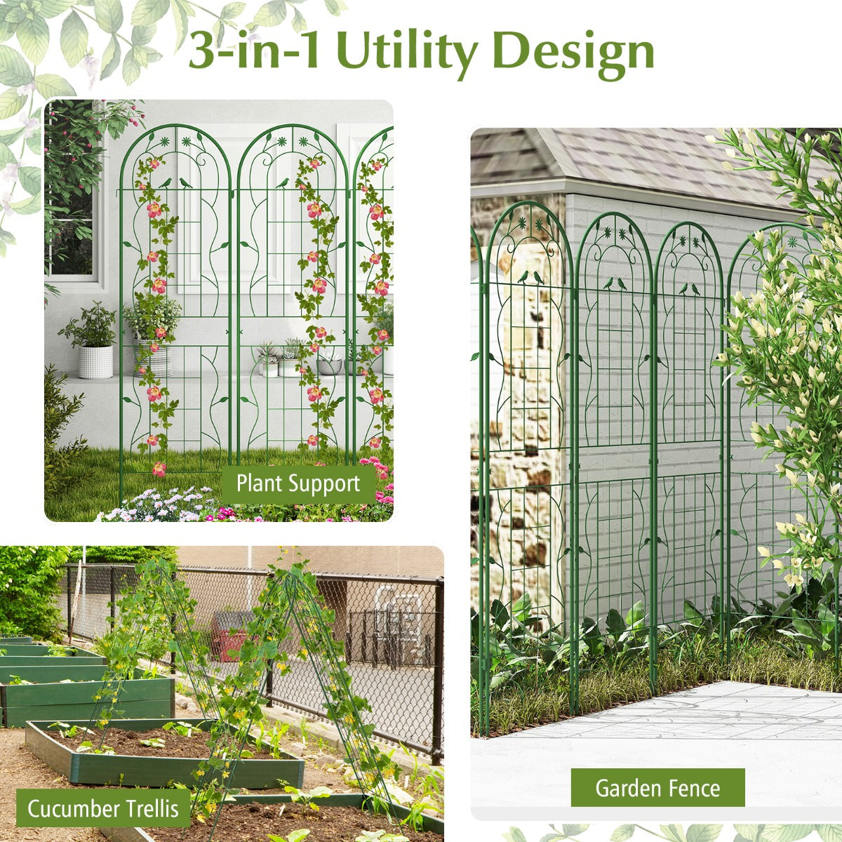 LIVSK Tuinscherm Metaal - 2-delige set - Ondersteuning voor Klimplanten - 180 x 50 cm - Roestbestendig - Groen