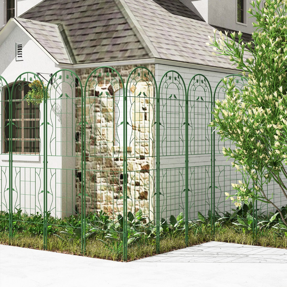 LIVSK Tuinscherm Metaal - 2-delige set - Ondersteuning voor Klimplanten - 180 x 50 cm - Roestbestendig - Groen