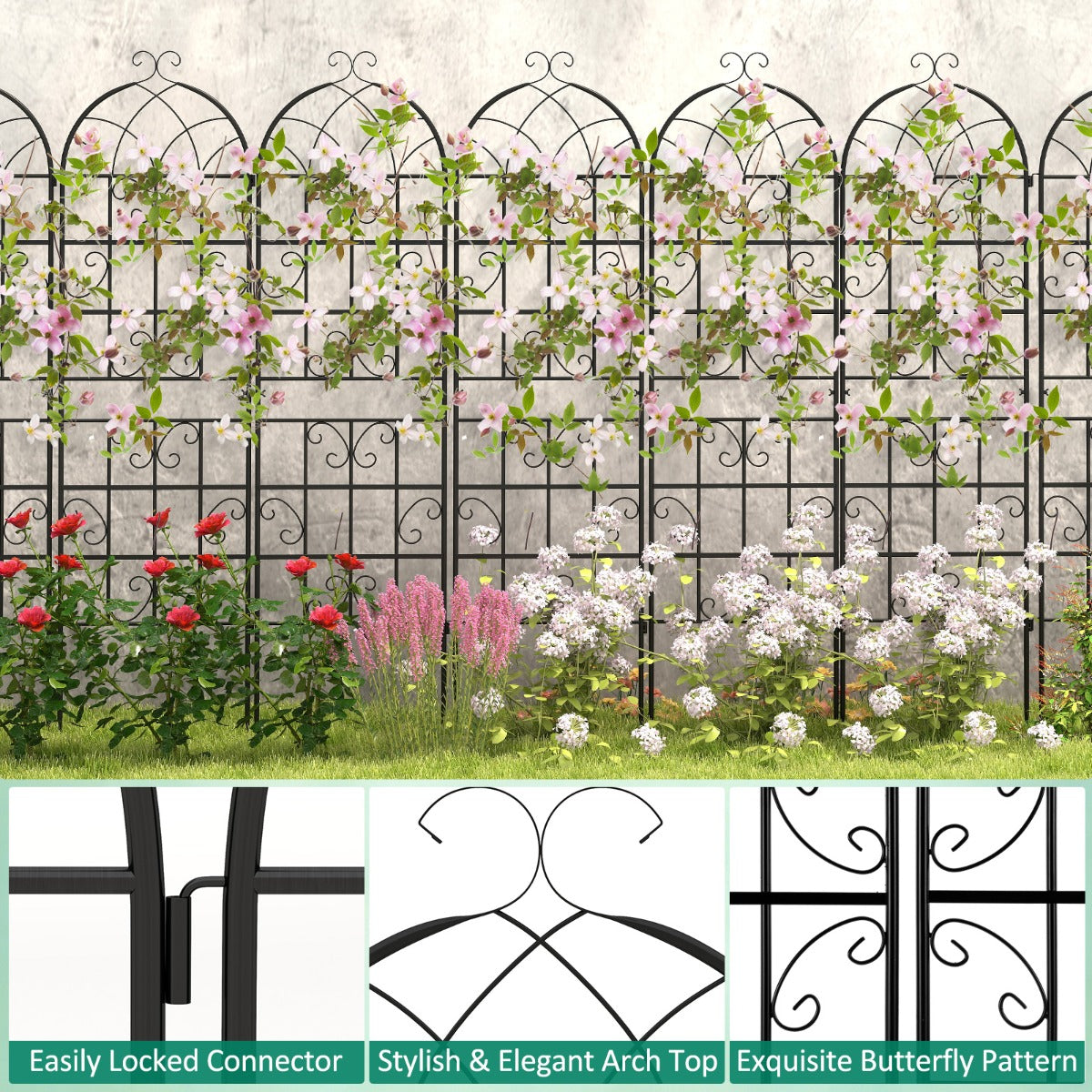 LIVSK Metalen Tuinspalier - 4-delige Set - Roest- en Weersbestendig - Eenvoudige Montage - 180 cm Hoog - Zwart