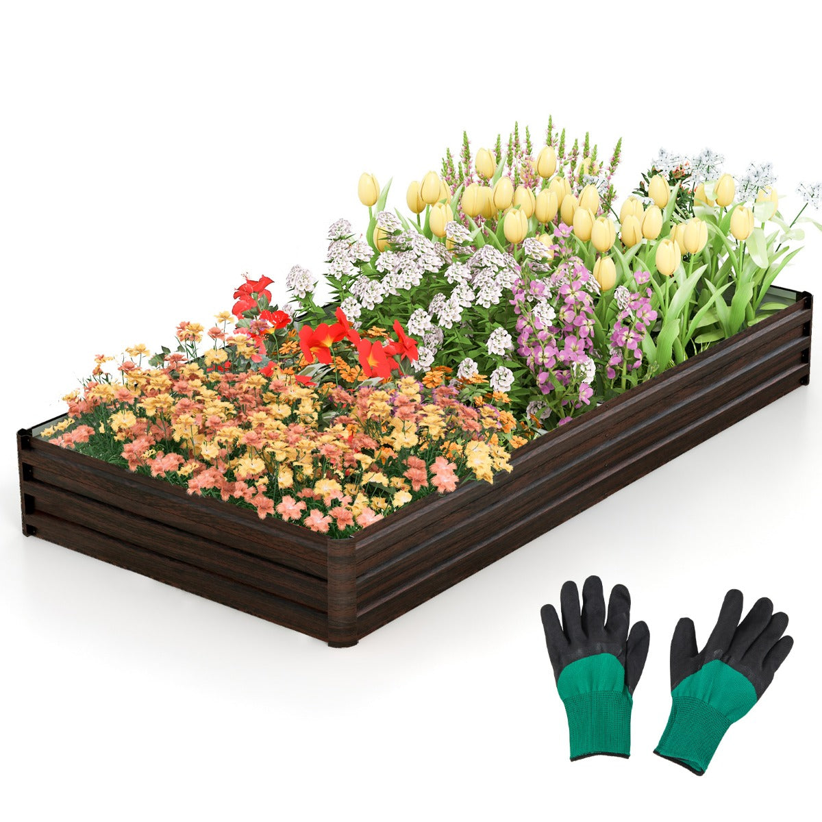 LIVSK Verhoogd Tuinbed - Weerbestendig Metaal - 240 x 120 x 30 cm - Voor Groenten en Bloemen - Open Basis - Koffie + Zilver