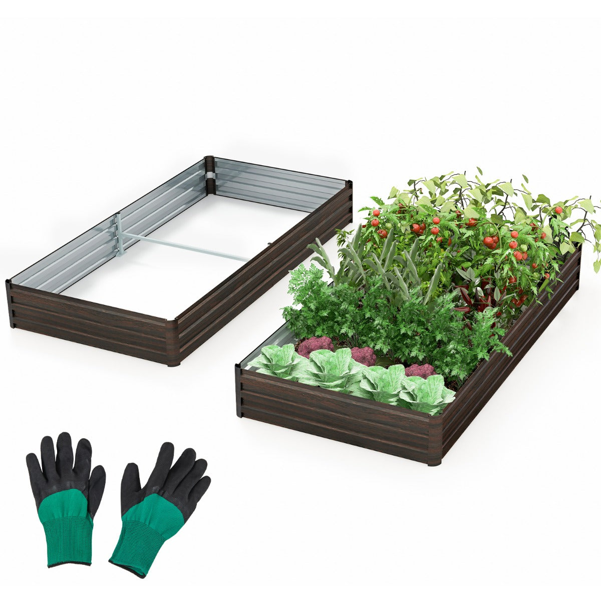 LIVSK Verhoogd Tuinbed - Weerbestendig Metaal - 240 x 120 x 30 cm - Voor Groenten en Bloemen - Open Basis - Koffie + Zilver