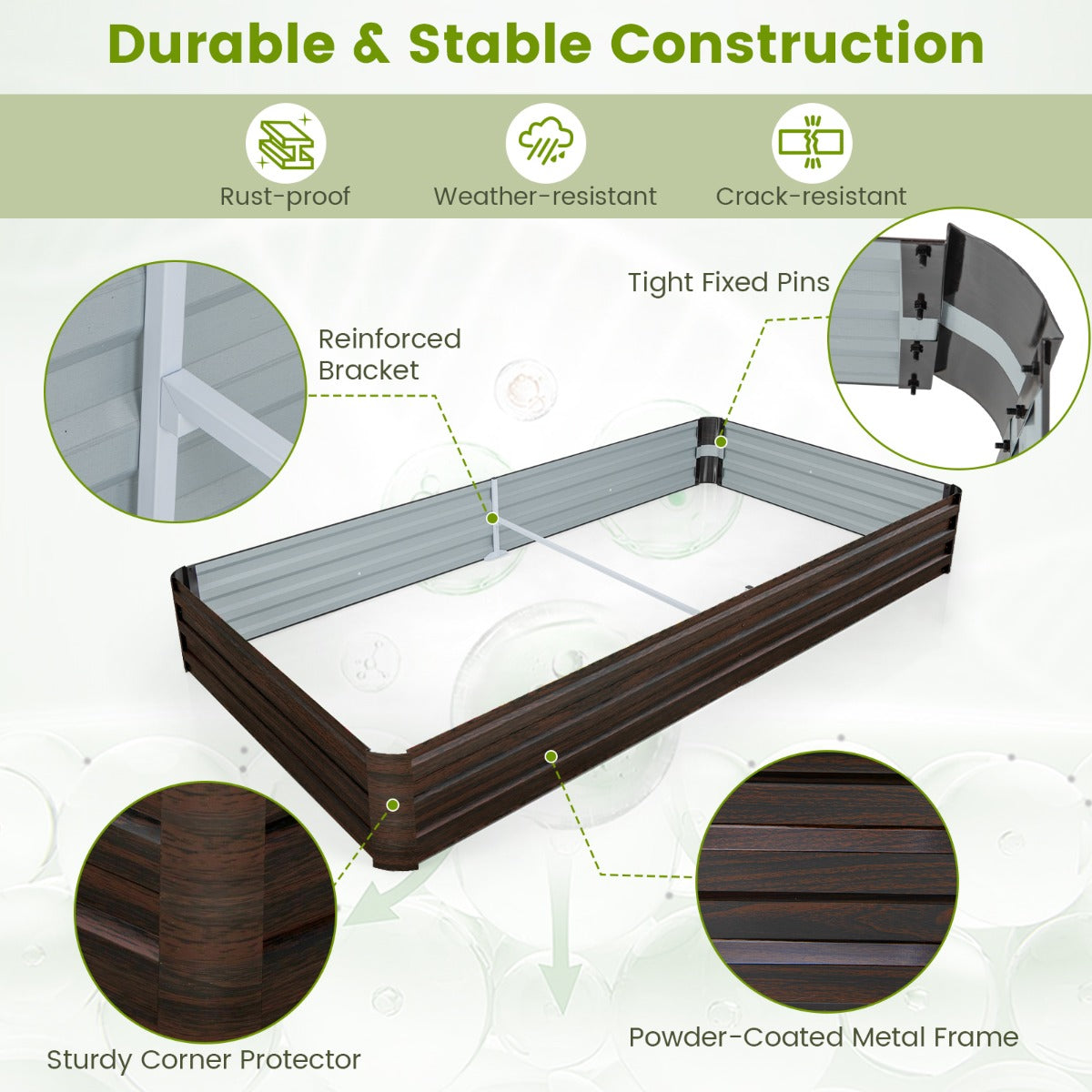 LIVSK Verhoogd Tuinbed - Weerbestendig Metaal - 240 x 120 x 30 cm - Voor Groenten en Bloemen - Open Basis - Koffie + Zilver