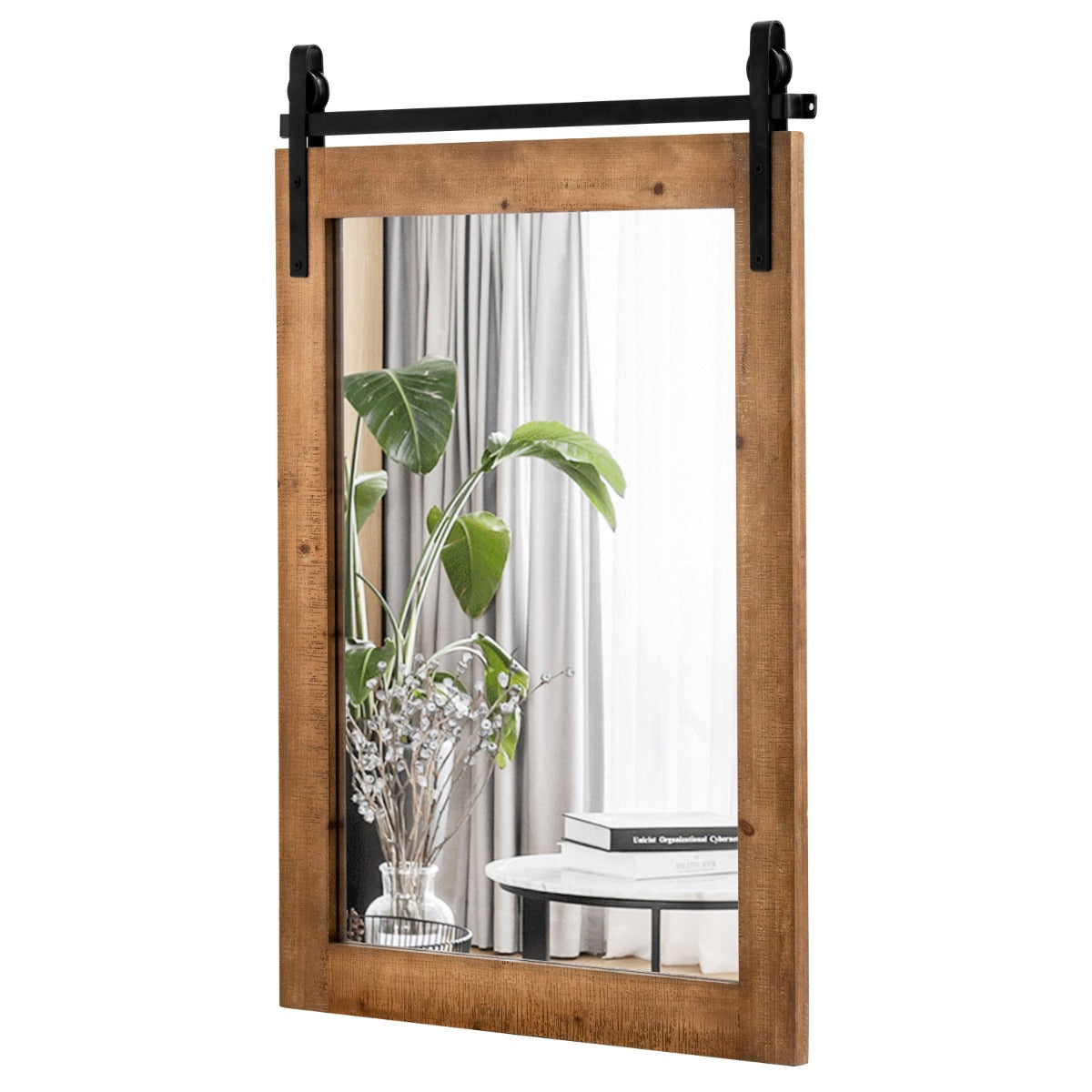 LIVSK Wandspiegel - Hoge Resolutie - Explosiebestendig - Massief Houten Frame - Rustieke Boerderijstijl - 76 x 56 cm - Bruin