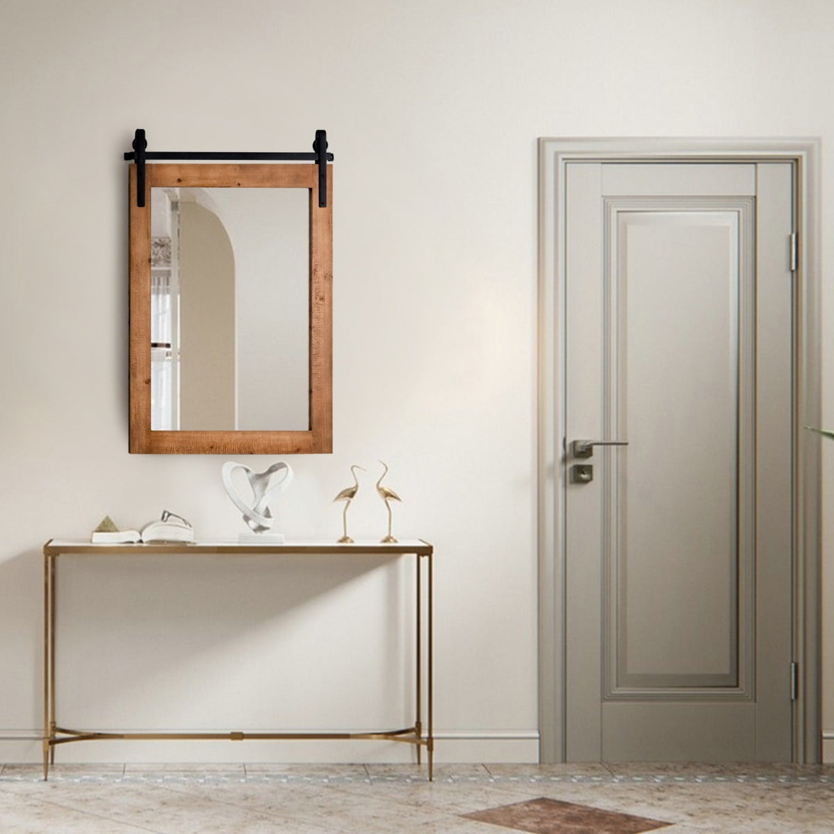 LIVSK Wandspiegel - Hoge Resolutie - Explosiebestendig - Massief Houten Frame - Rustieke Boerderijstijl - 76 x 56 cm - Bruin