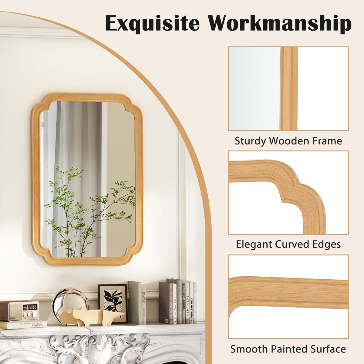LIVSK Decoratieve Wandspiegel 90 x 60 cm - Rustieke Stijl - Hoogwaardige MDF-lijst - Flexibele Installatie - Natuurlijk