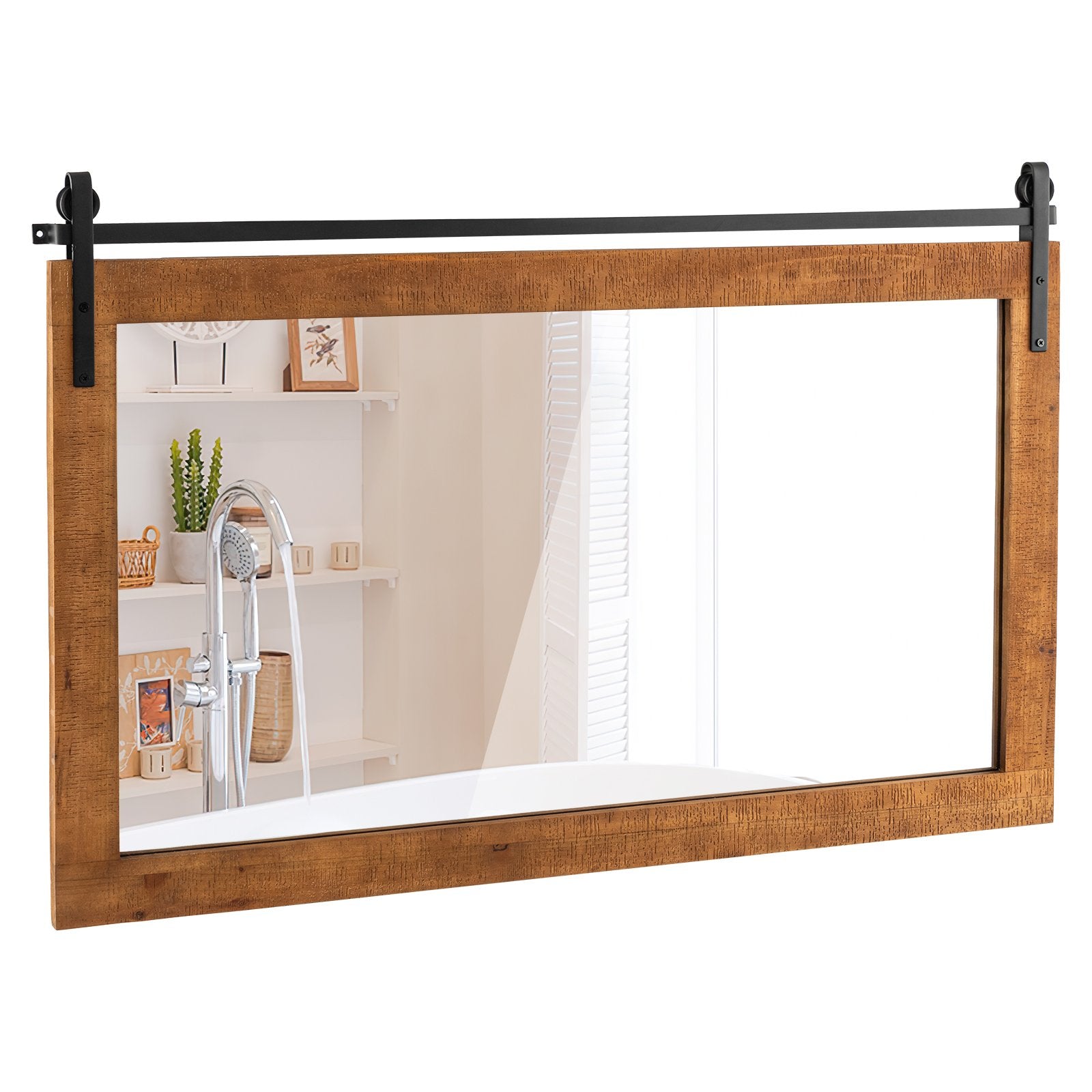 LIVSK Wandspiegel in Boerderijstijl - Massief Houten Frame - Helder Spiegelbeeld - Eenvoudige Montage - 100 x 66 cm - Bruin