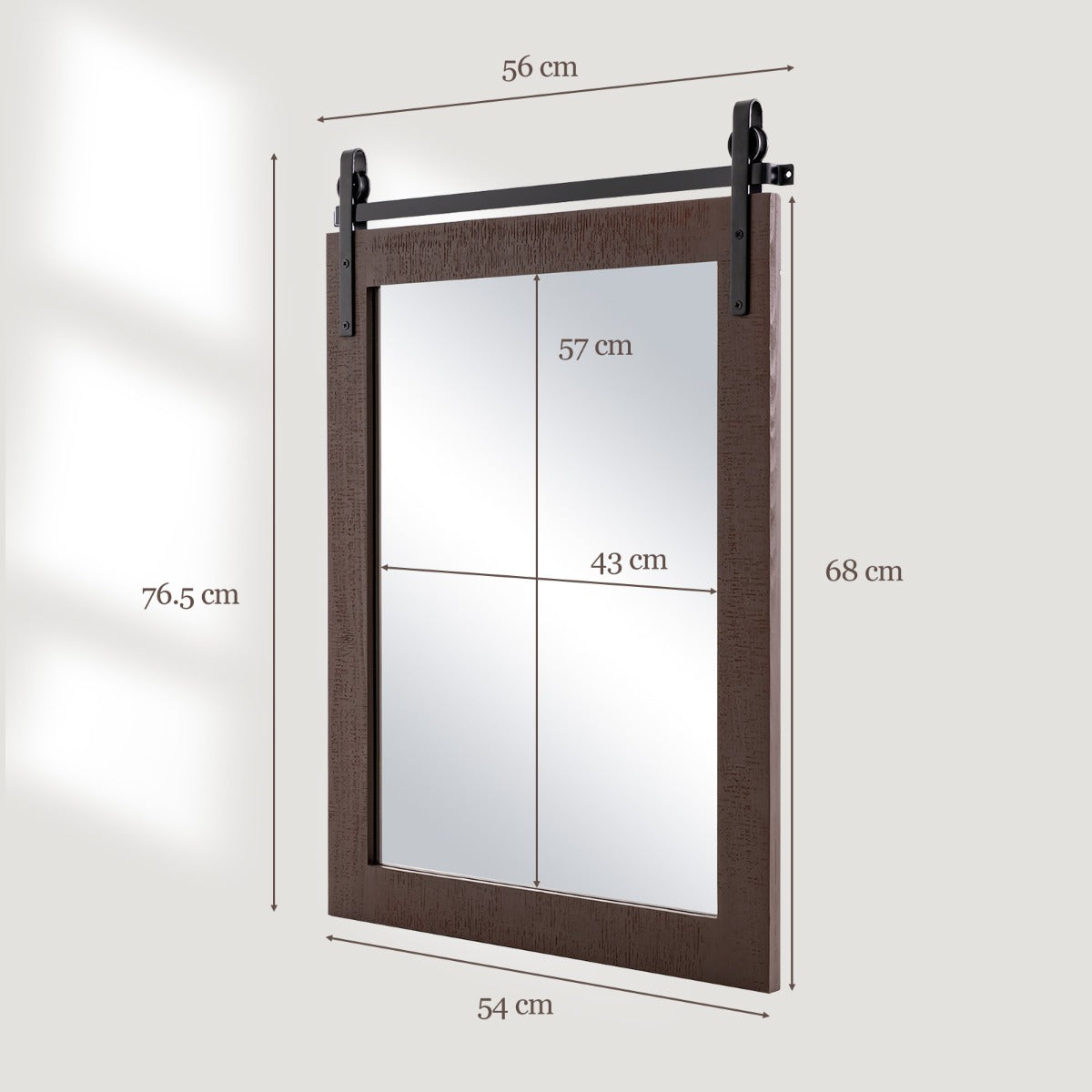 LIVSK Wandspiegel - Explosieveilig - Rechthoekig met Massief Houten Frame - 76 x 56 cm - Rustieke Stijl - Donkerbruin