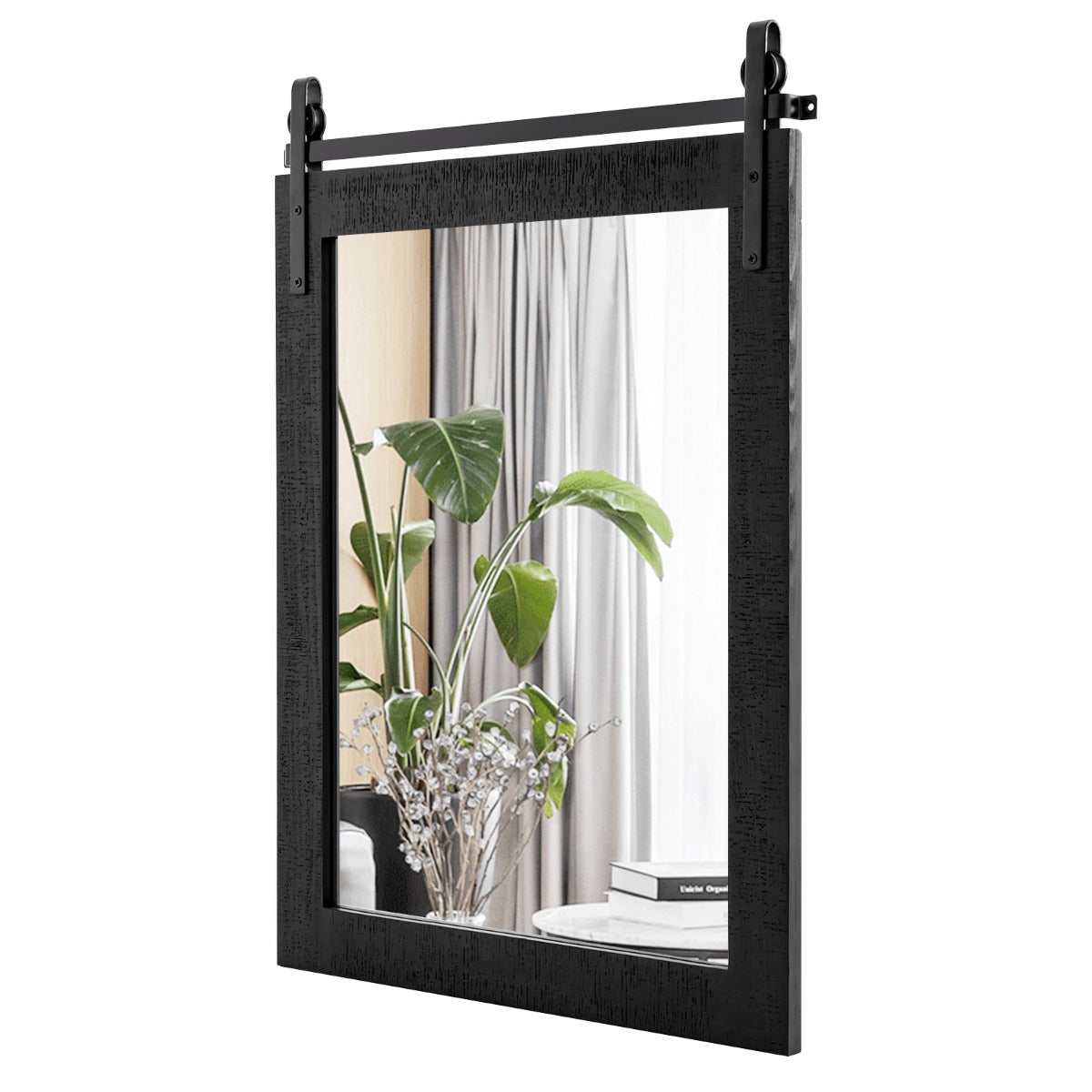 LIVSK Rechthoekige Wandspiegel met Houten Frame - Explosieveilige HD - Rustieke Boerderijstijl - 76 x 56 cm - Zwart