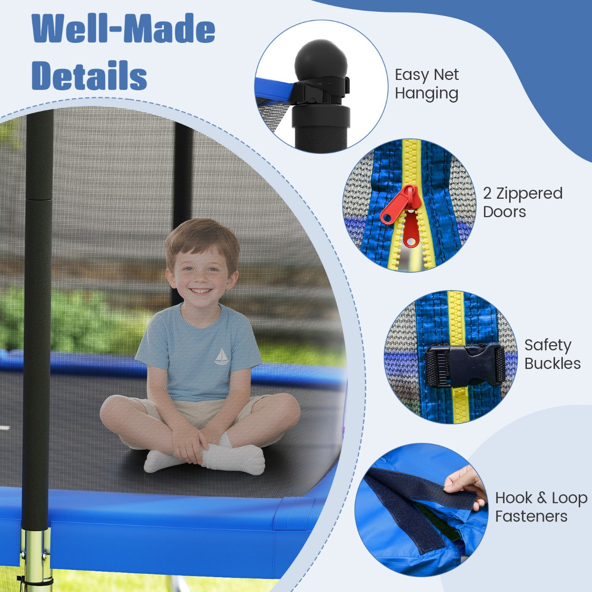Livsk costway rechthoekige trampoline voor buiten 317 x 255 cm met basketbalring voetbaldoel antislip ladder veiligheidsnet en roestvrij stalen frame