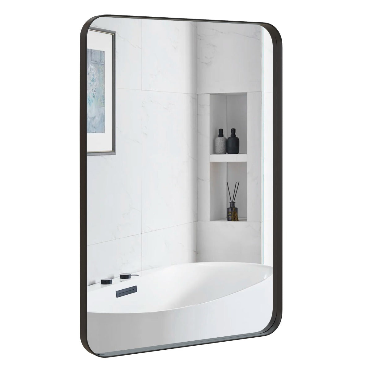 LIVSK Rechthoekige Wandspiegel 51 x 81 cm - Hoge Resolutie - Duurzaam Metalen Frame - Afgeronde Hoeken - Zwart