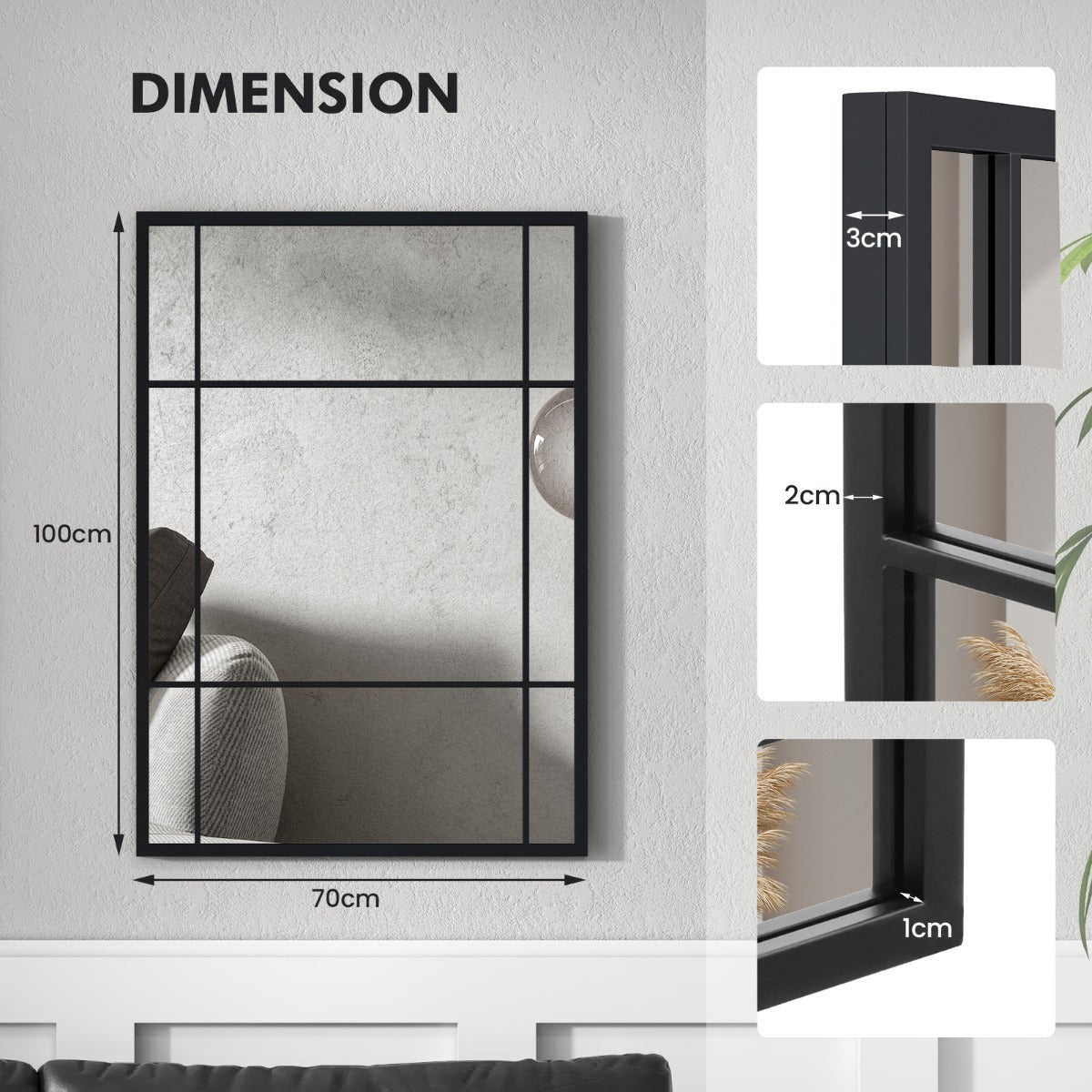 Livsk costway rechthoekige wandspiegel met metalen frame decoratieve hangspiegel 1015 x 71 cm decoratieve spiegel 1 1
