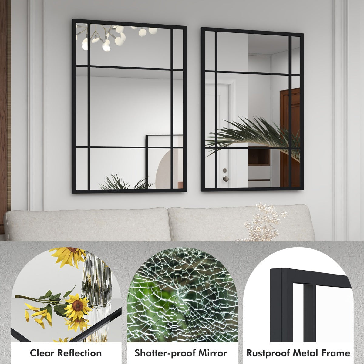 Livsk costway rechthoekige wandspiegel met metalen frame decoratieve hangspiegel 1015 x 71 cm decoratieve spiegel 2