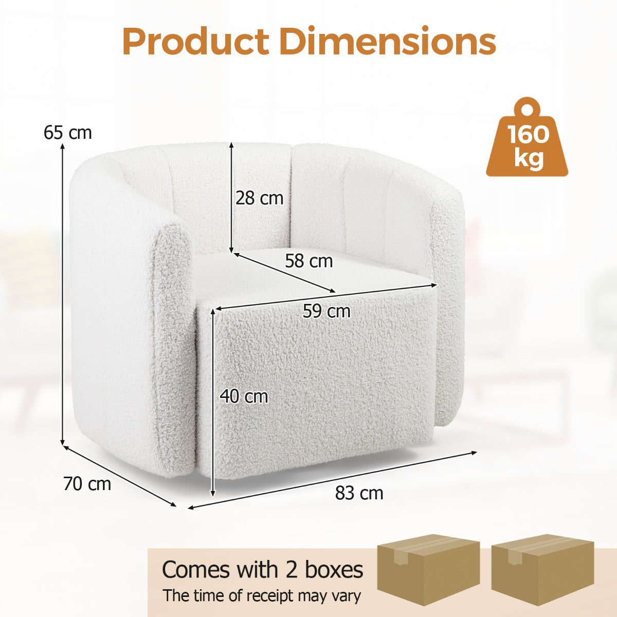 LIVSK Sherpa Relaxstoel - Ergonomisch Draaibaar - Ruime Zitting 59 x 58 cm - Voor Woonkamer en Slaapkamer - Wit