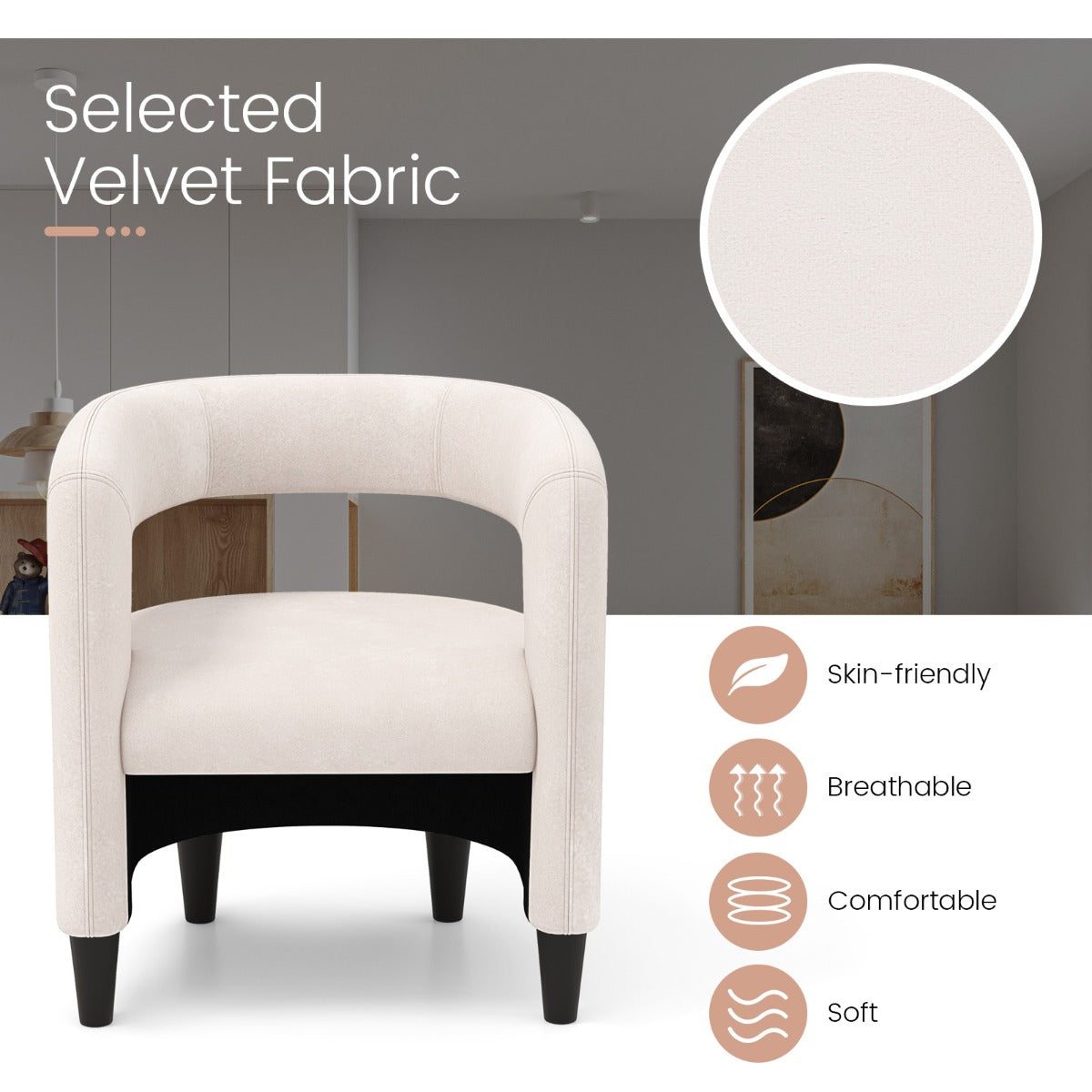 LIVSK Bontstoel en Poef Set - Ergonomisch Design met Ruim Zitvlak - Massief Houten Frame - Voor Kleine Ruimtes - Beige