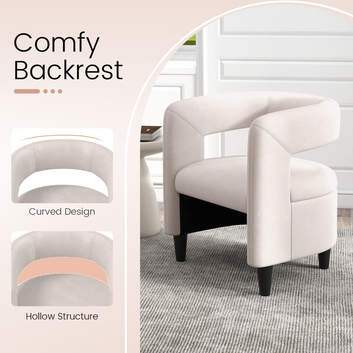 LIVSK Bontstoel en Poef Set - Ergonomisch Design met Ruim Zitvlak - Massief Houten Frame - Voor Kleine Ruimtes - Beige