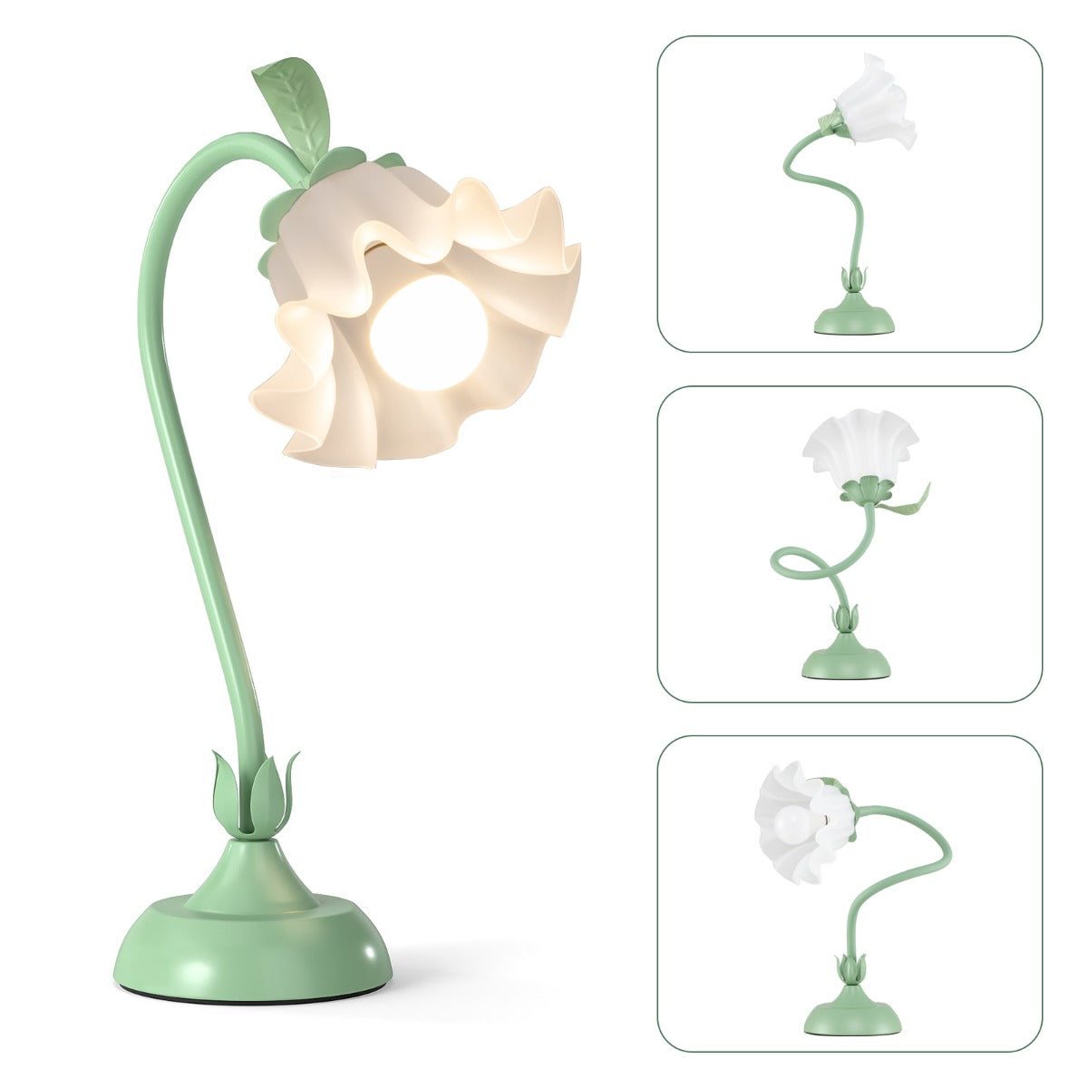 Livsk costway retro bedlamp met lelietjes van dalen acryl lampenkap en verstelbare lampenpaal