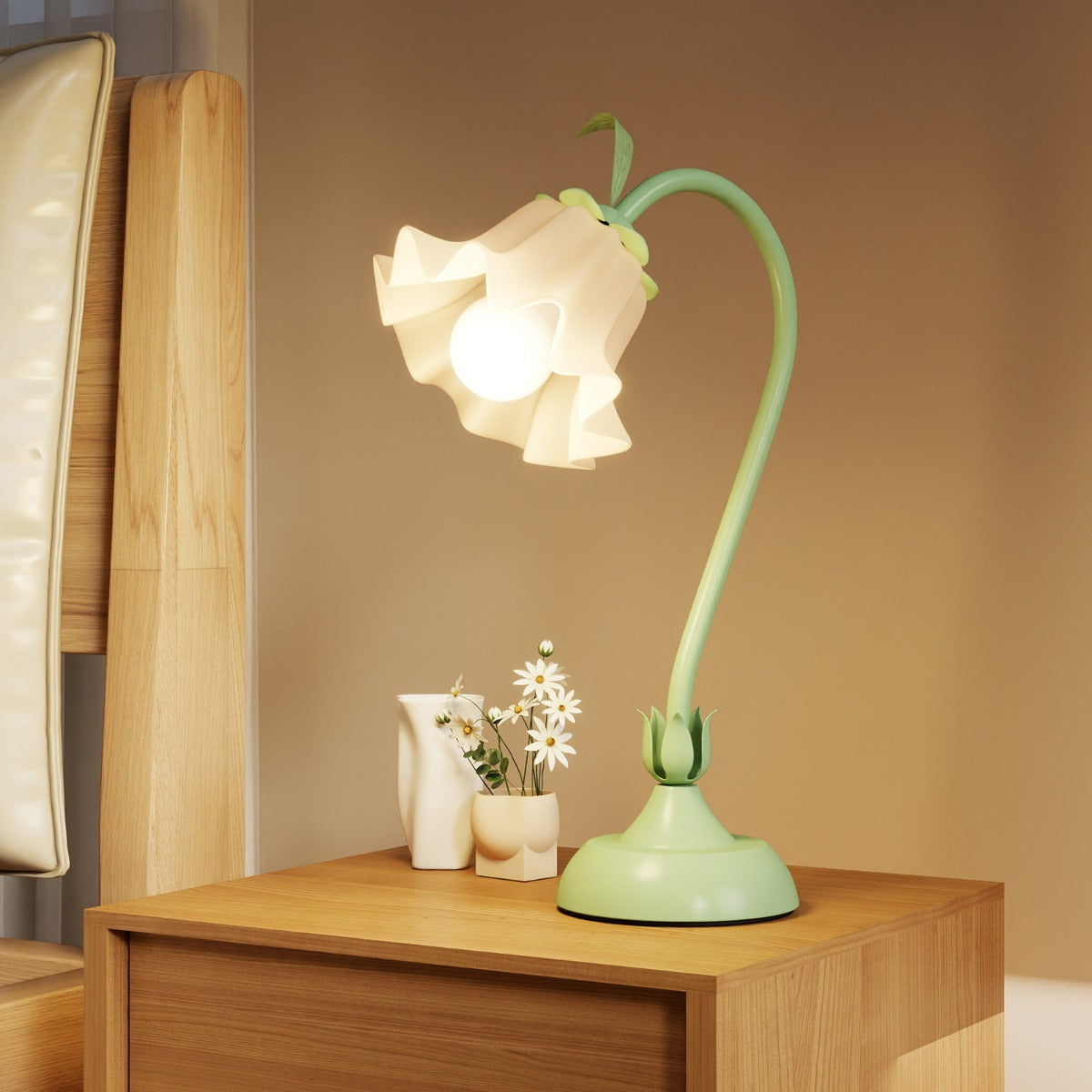 Livsk costway retro bedlamp met lelietjes van dalen acryl lampenkap en verstelbare lampenpaal 6
