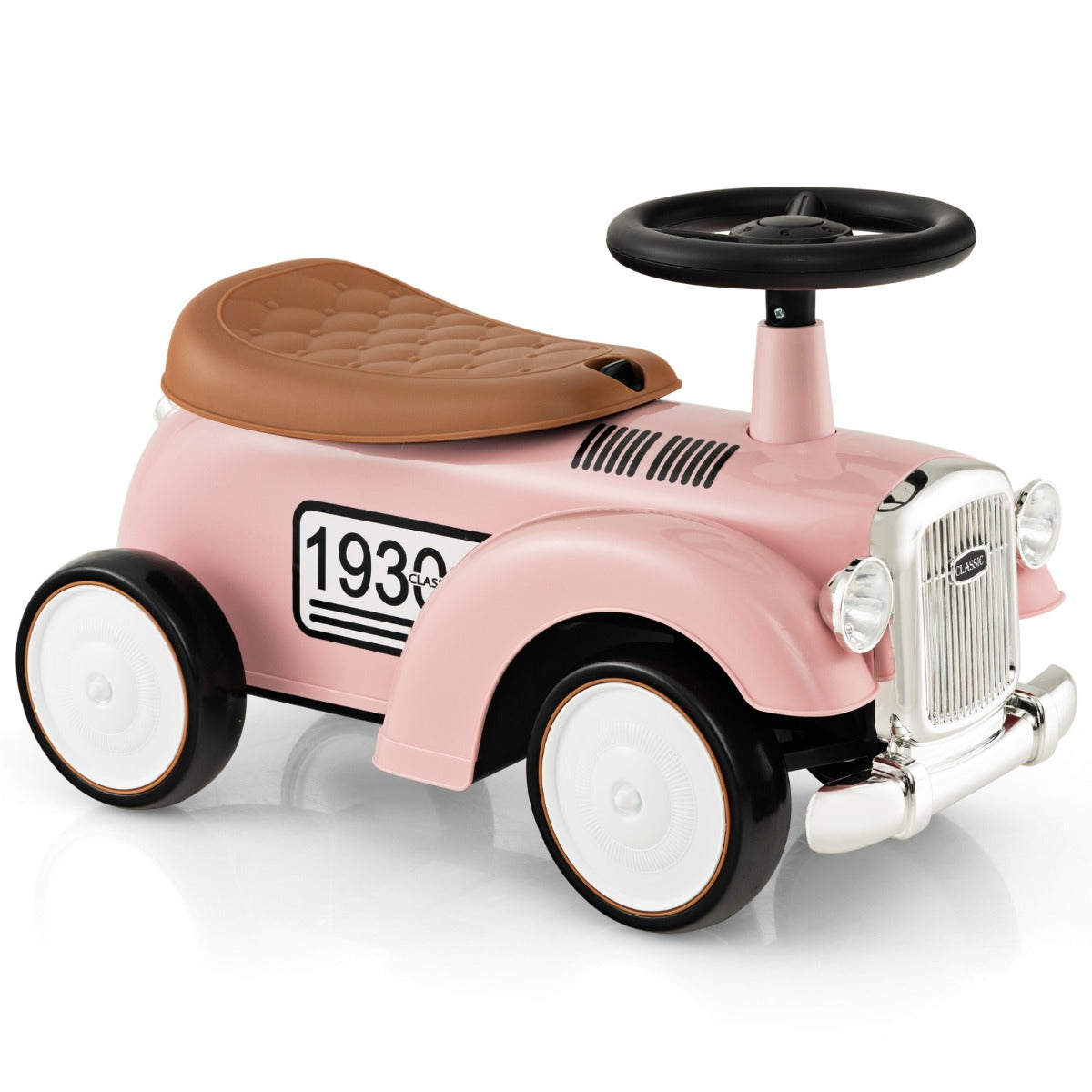LIVSK Retro Kinder Ride-on Auto - Veilig Stuurwiel - Ergonomische Zitting met Opbergruimte - EVA-wielen - Tot 25 kg - Roze