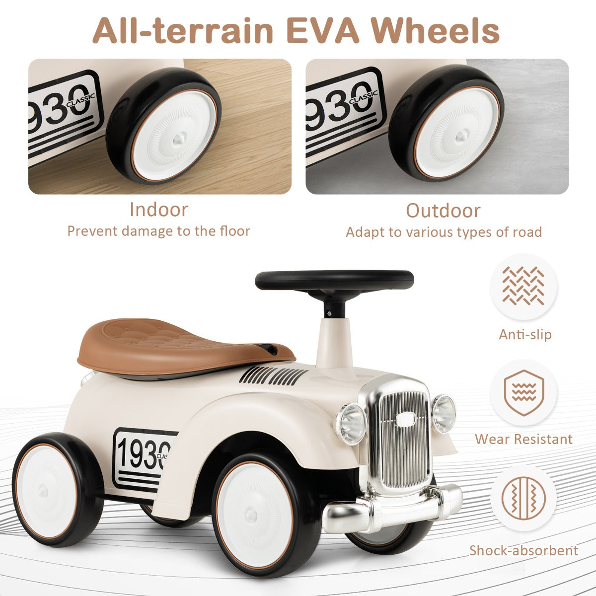 LIVSK Kinder Ride-On Auto - Ergonomisch Stuur - Opbergruimte - EVA Wielen - Voor 18-36 maanden - Wit