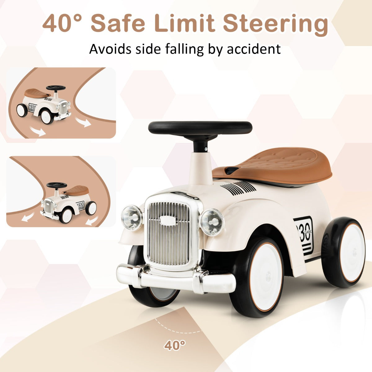 LIVSK Kinder Ride-On Auto - Ergonomisch Stuur - Opbergruimte - EVA Wielen - Voor 18-36 maanden - Wit
