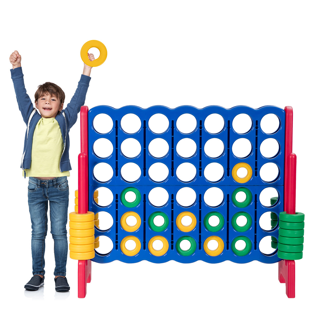LIVSK Jumbo 4-op-een-rij Spelset - Interactief voor Kinderen en Volwassenen - Duurzaam PE/PP - Lichtgewicht en Draagbaar - Rood