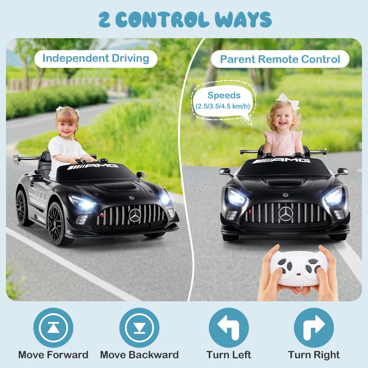 LIVSK Elektrische Kinderauto Mercedes-AMG GT3 - Afstandsbediening - 3 Snelheden - Veiligheidsgordel - Tot 25 kg - Zwart