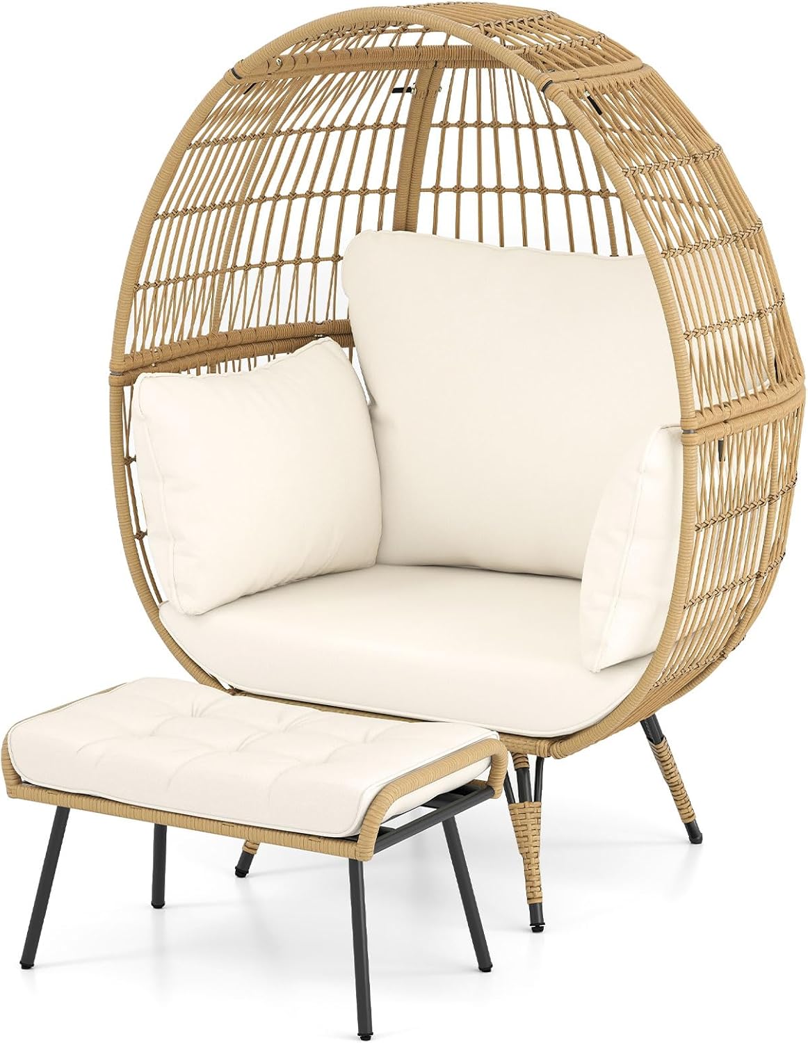 LIVSK Loungefauteuil en Ottoman Set - Extra Groot - Robuuste X-vormige Structuur - Voor Binnen en Buiten - Lichtbruin