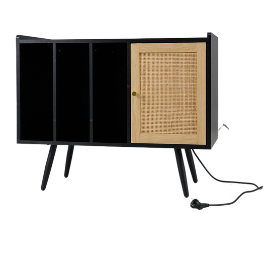 LIVSK Draaitafelstandaard met Oplaadstation - Vinylopslag voor 220 Platen - Kabelmanagement - Stabiel Design - 80 x 40 x 65 cm -