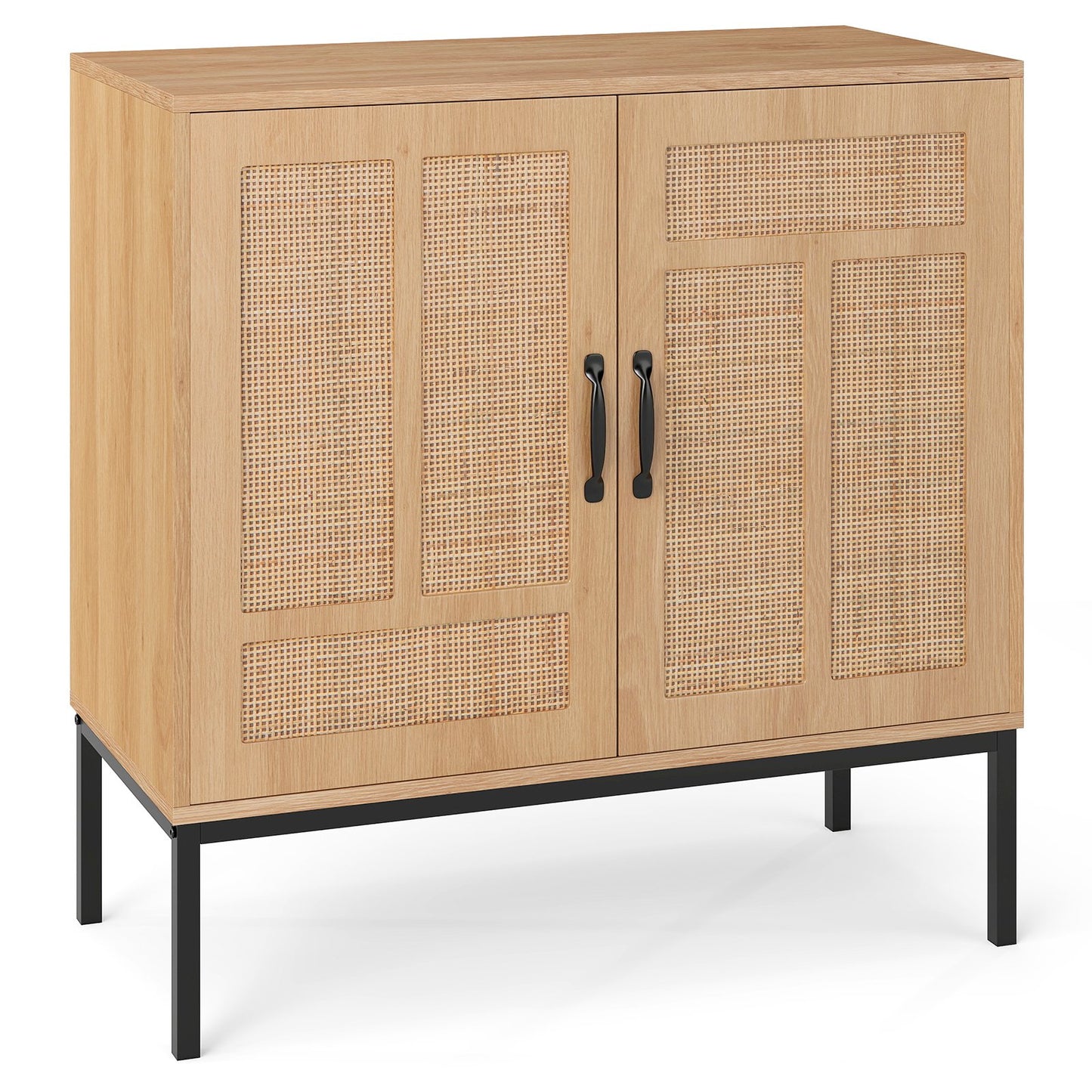 LIVSK Buffetkast met Rattan Deuren - 3-voudig Verstelbaar Rek - Robuuste Constructie - Tot 113 kg - Boho Stijl - Natuurlijk
