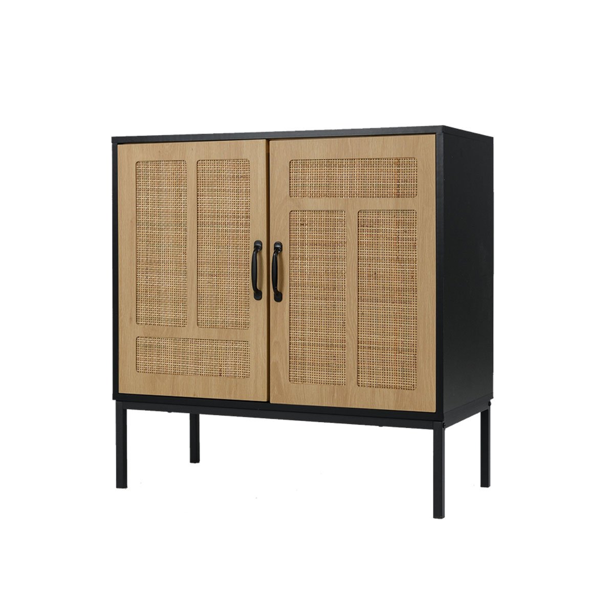 LIVSK Buffetkast met Rattan Deuren - Verstelbaar Rek - Robuuste Constructie - Inclusief Kantelbeveiliging - 80 x 38 x 81 cm -