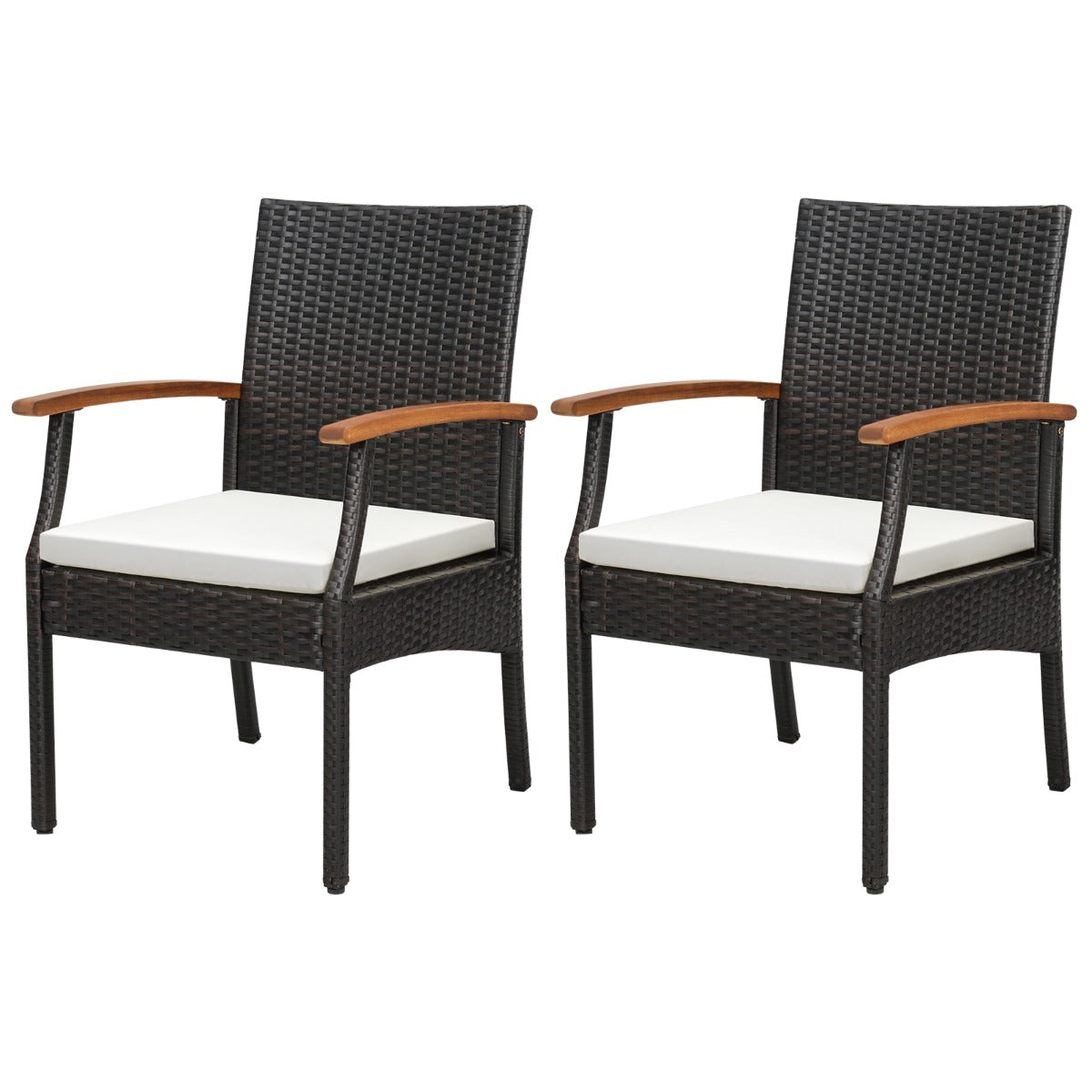 LIVSK Rieten Terrasstoelenset van 2 - Ergonomisch Comfort - Zachte Wasbare Kussens - Stabiel Metalen Frame - Gemengd bruin
