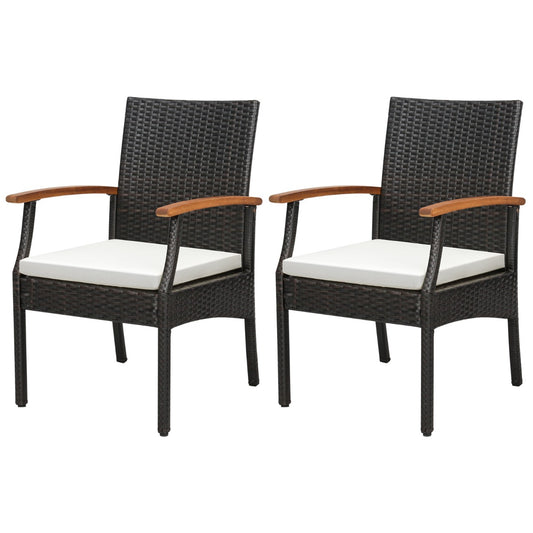 LIVSK Rieten Terrasstoelenset van 2 - Ergonomisch Comfort - Zachte Wasbare Kussens - Stabiel Metalen Frame - Gemengd bruin