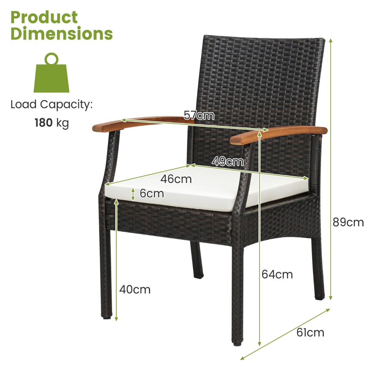 LIVSK Rieten Terrasstoelenset van 2 - Ergonomisch Comfort - Zachte Wasbare Kussens - Stabiel Metalen Frame - Gemengd bruin