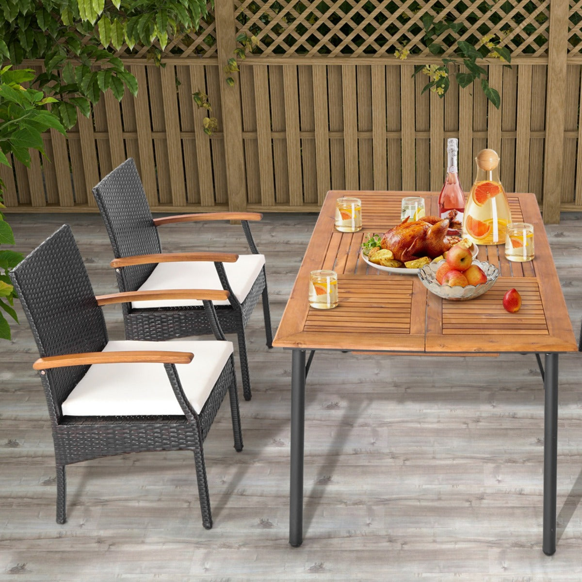 LIVSK Rieten Terrasstoelenset van 2 - Ergonomisch Comfort - Zachte Wasbare Kussens - Stabiel Metalen Frame - Gemengd bruin