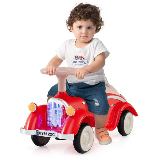 LIVSK Peuter Glijauto - Ergonomisch en Kantelbestendig - LED-lampen en Toeter - Opbergruimte - Tot 15 kg - Rood
