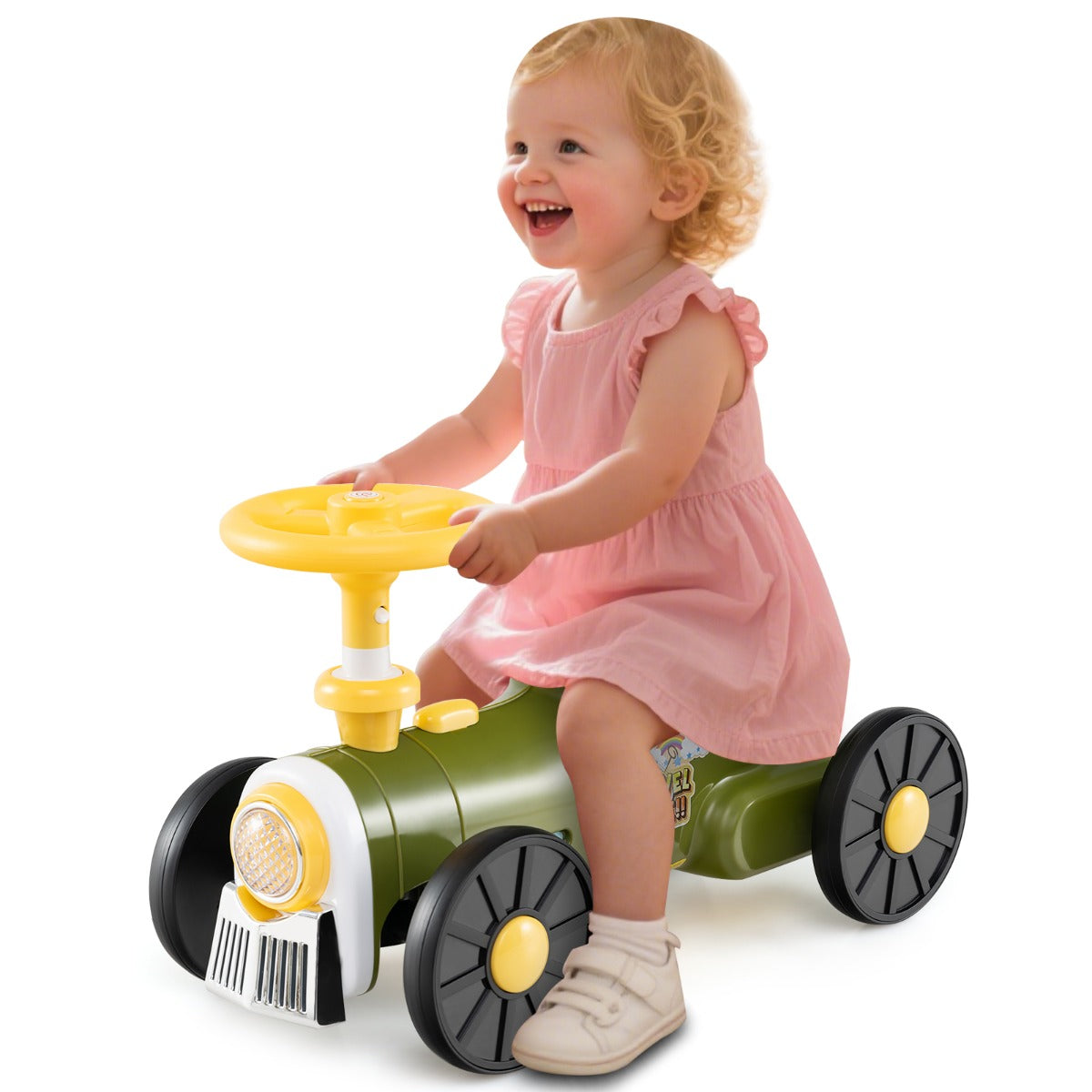 LIVSK Trein-loopauto met Trektoeter - Veilige 35° Stuurinrichting - Opbergruimte Onder Zitting - Voor Kinderen 1-3 Jaar - Groen