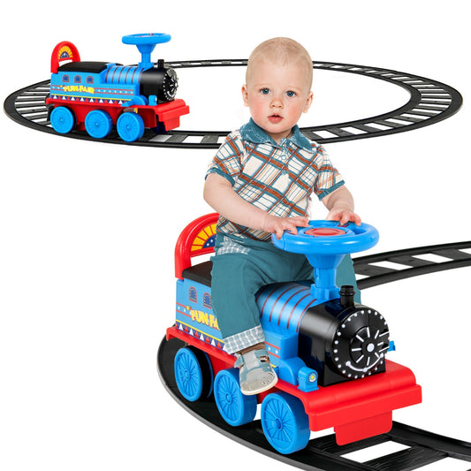 LIVSK Elektrische Rit op Treinset - Inclusief 16 Stukken Rails - Veilig met Rugleuning en Opbergruimte - Voor Kinderen - Zwart